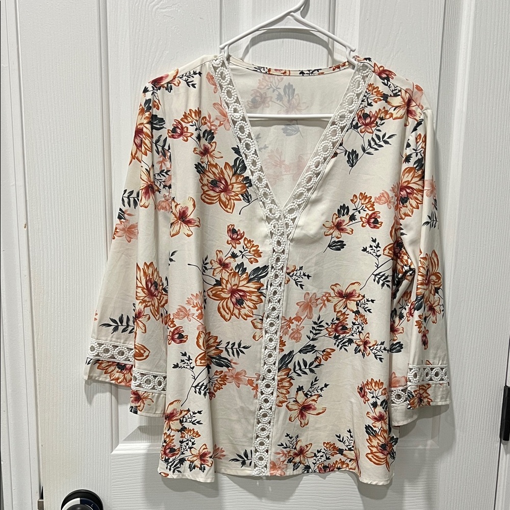 Floral Lace Trim Women's Top